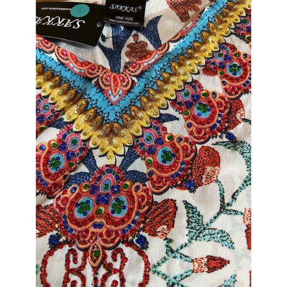 Sakkas Saanvi Printed Draped Short Sleeve Strap Cutout Shoulder Kaftan Bohemian - Picture 4 of 10